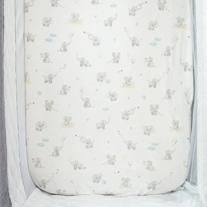 Organic Port-A-Cot Fitted Sheet - Elephant Playtime