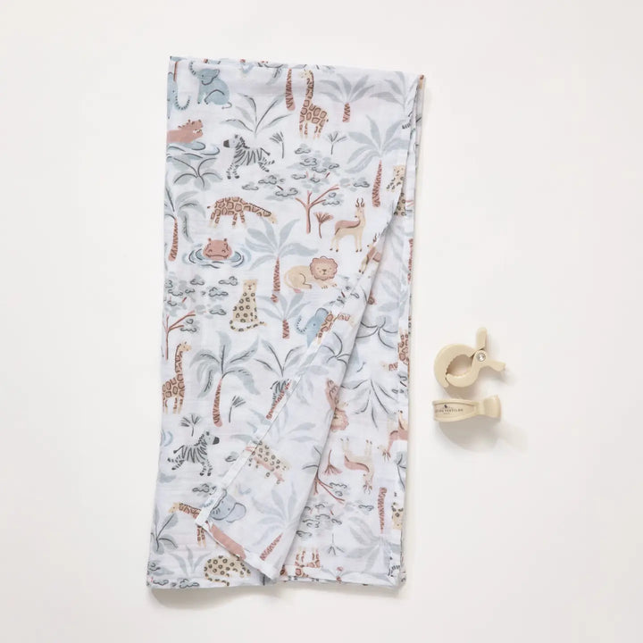 Organic Muslin Swaddle and Peg Set - Wild Safari