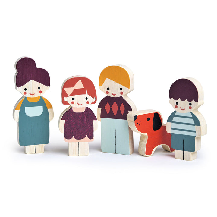 Mentari Wooden Doll Family With Dog Set