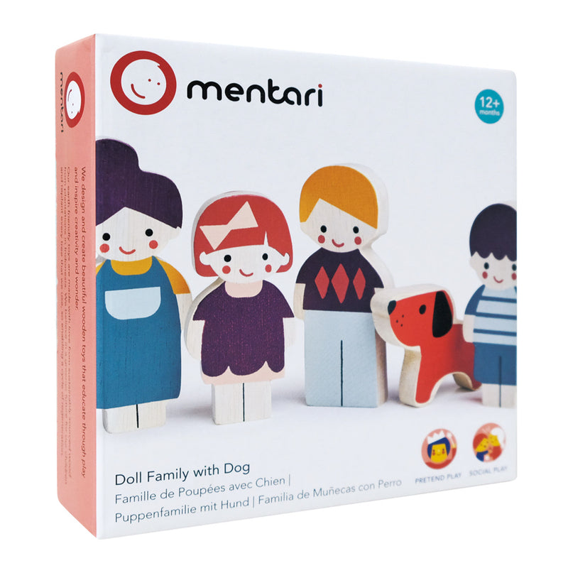 Mentari Wooden Doll Family With Dog Set