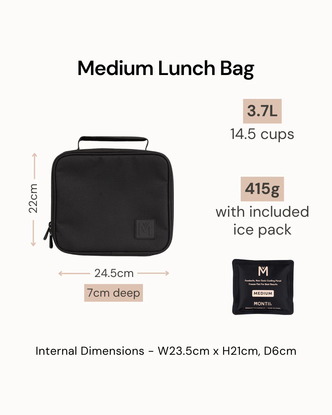 NEW Montiico Medium Insulated Lunch Bag - Midnight