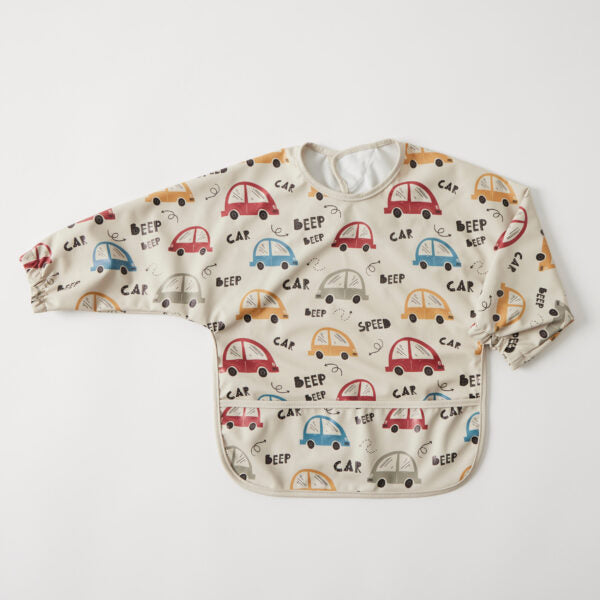 Long Sleeve Smock Bib - Cars