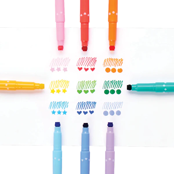 Confetti Stamp Double-Ended Markers - Set of 9