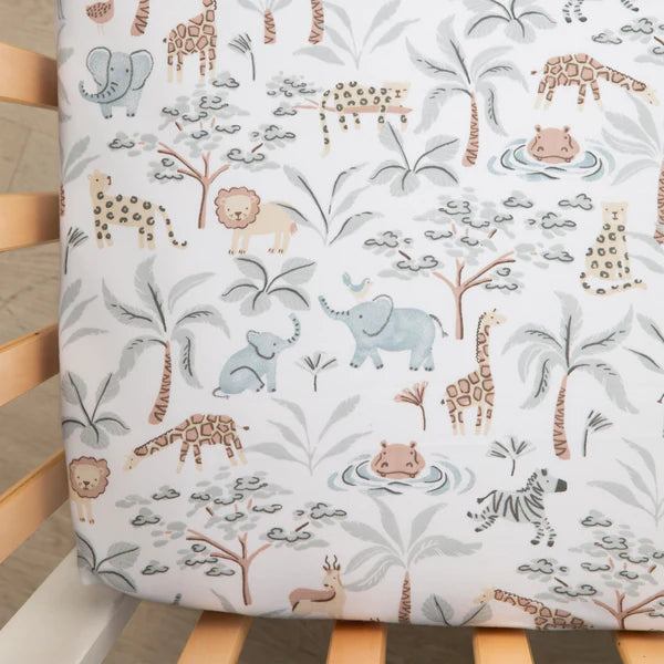 Organic Jersey Fitted Cot Sheet - Wild Safari