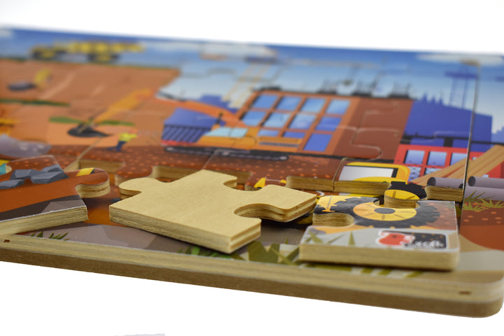 Construction Site 24 Piece Wooden Puzzle Board