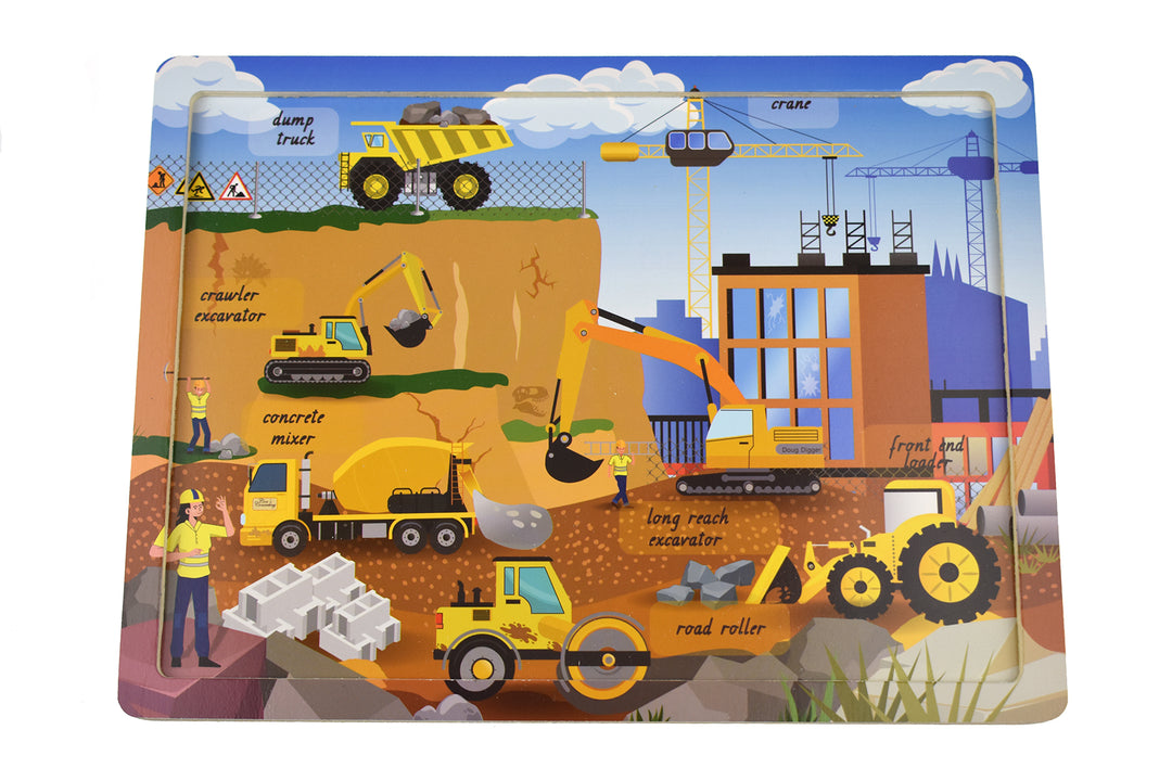 Construction Site 24 Piece Wooden Puzzle Board