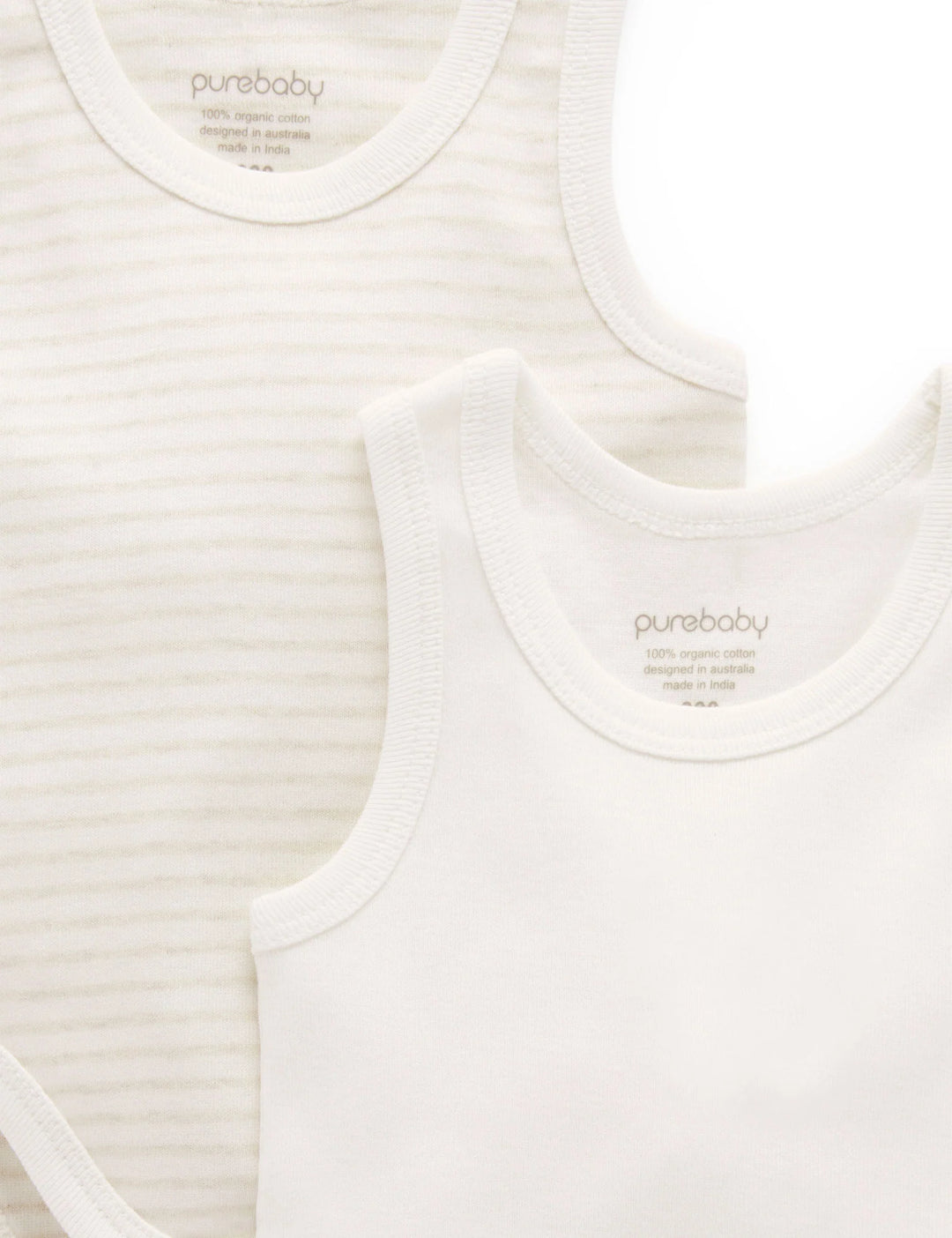 Purebaby Organic Singlet Bodysuit 2 Pack - Wheat