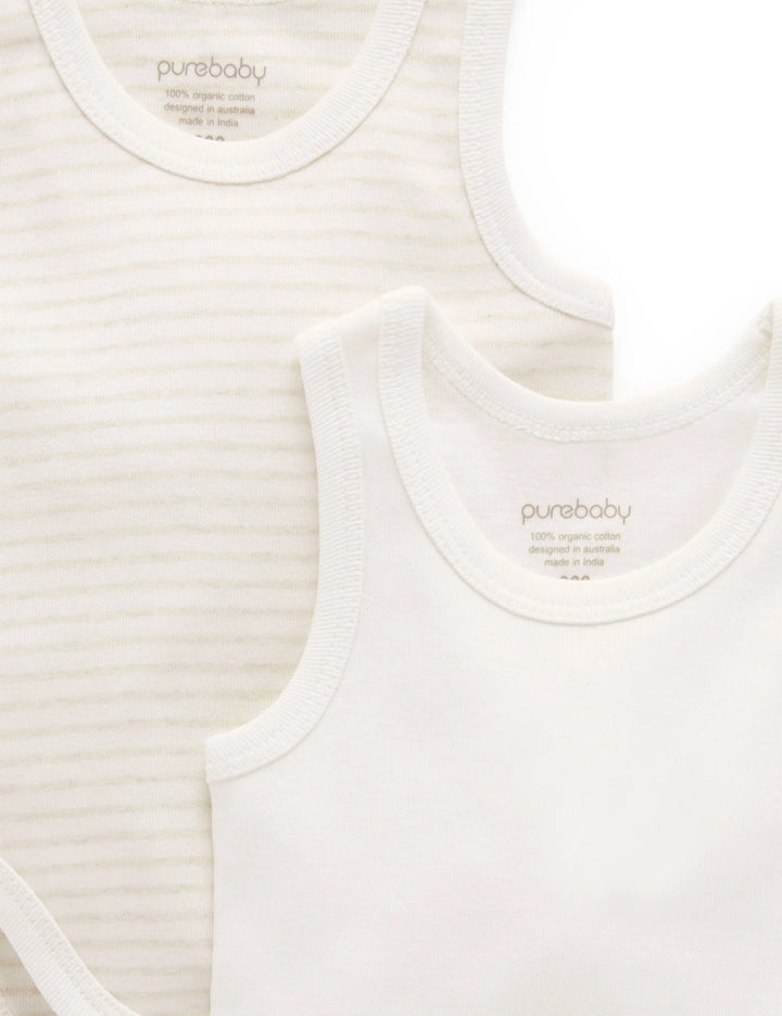 Purebaby Organic Singlet Bodysuit 2 Pack - Wheat