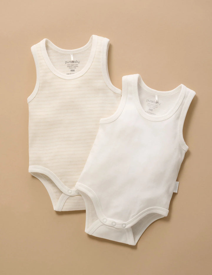 Purebaby Organic Singlet Bodysuit 2 Pack - Wheat