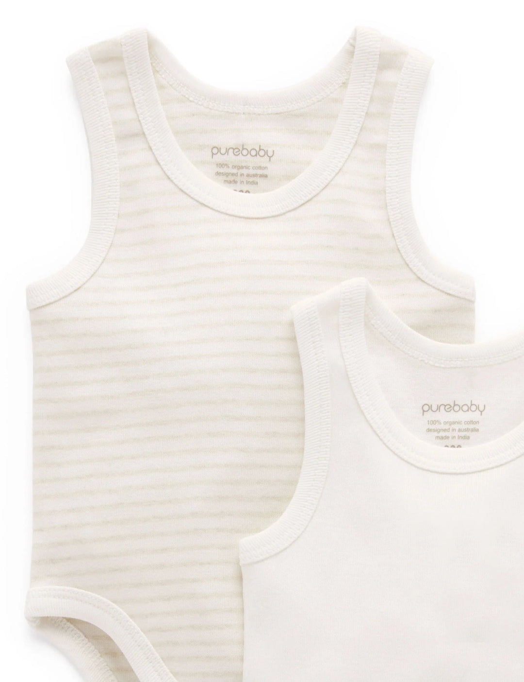 Purebaby Organic Singlet Bodysuit 2 Pack - Wheat