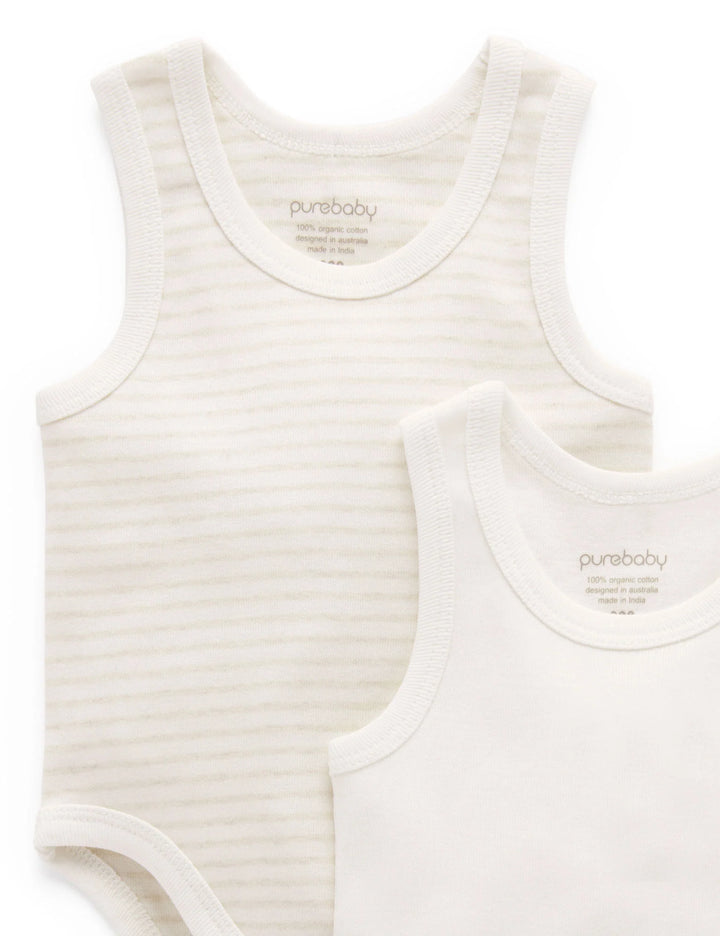 Purebaby Organic Singlet Bodysuit 2 Pack - Wheat