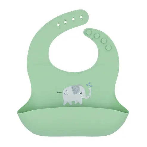 Silicone Pocket Catch Bib - Sage Elephant