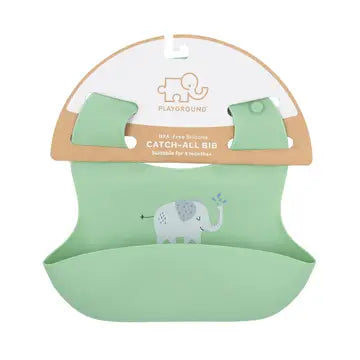 Silicone Pocket Catch Bib - Sage Elephant