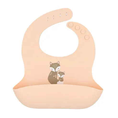 Silicone Pocket Catch Bib - Blush Fox