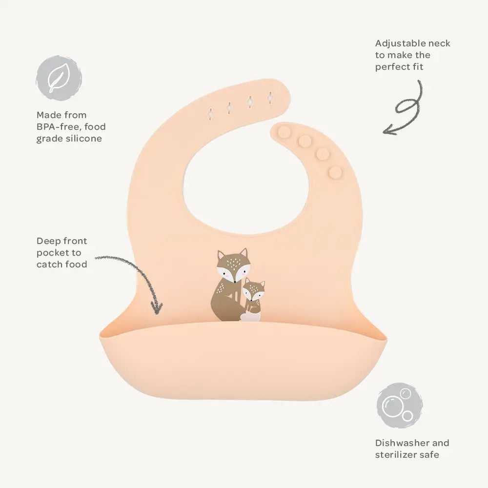 Silicone Pocket Catch Bib - Blush Fox