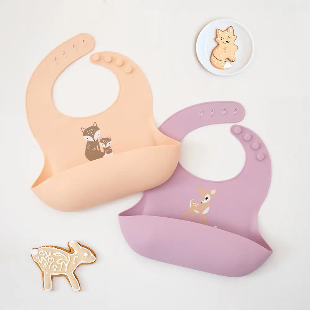 Silicone Pocket Catch Bib - Blush Fox