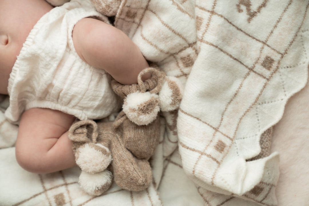 Pop Ya Tot Organic Cotton Pom Pom Booties - Latte