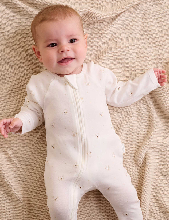 Purebaby Organic Zip Growsuit 4 Pack - Vanilla Bear