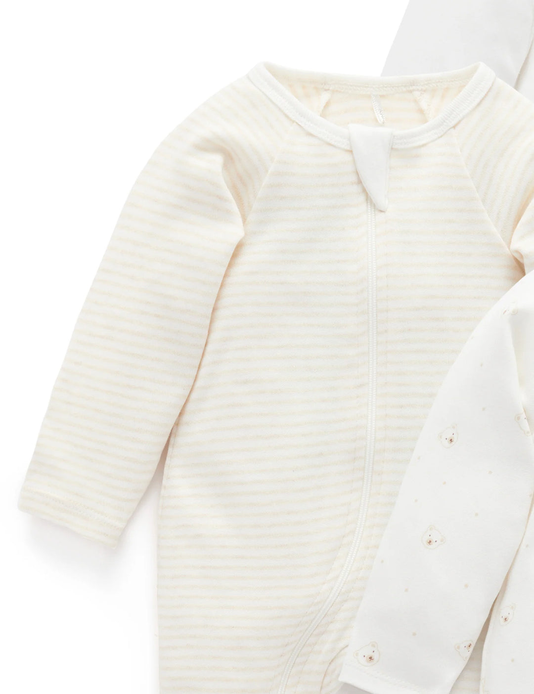 Purebaby Organic Zip Growsuit 4 Pack - Vanilla Bear