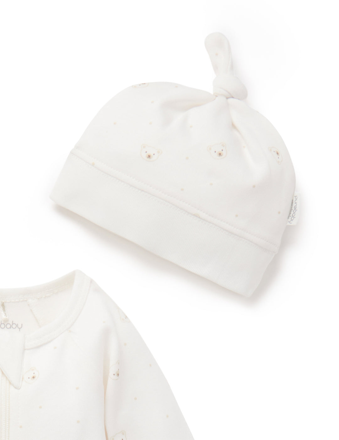 Purebaby Organic Growsuit & Hat Set - Vanilla Bear