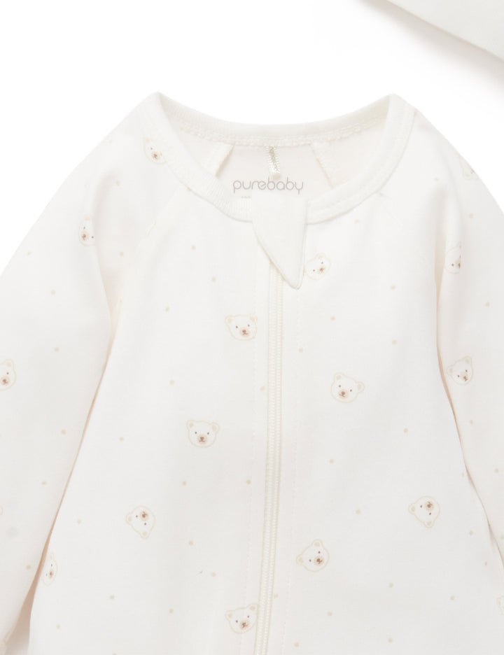 Purebaby Organic Growsuit & Hat Set - Vanilla Bear
