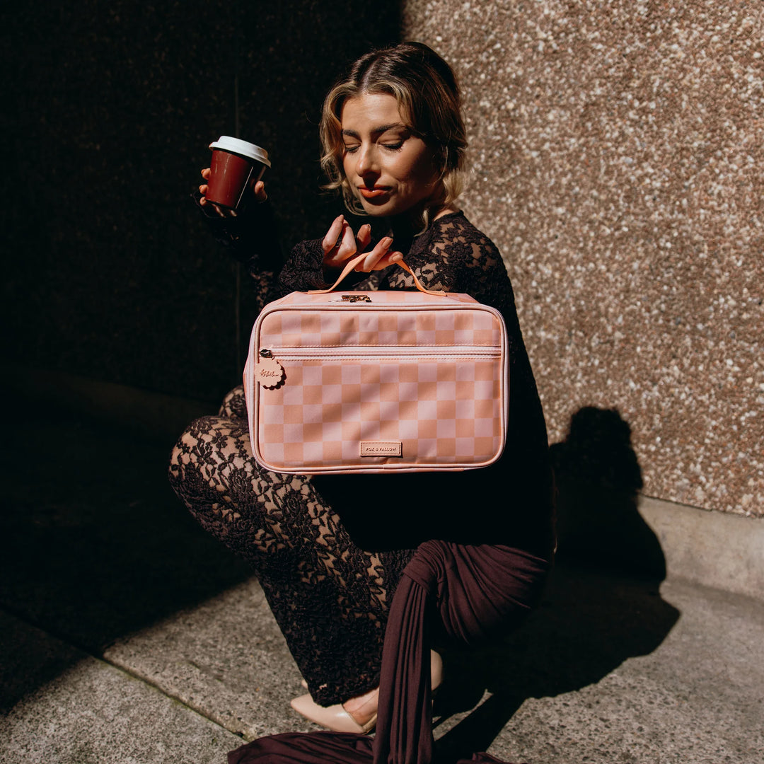 Peach Check Insulated Lunch Bag