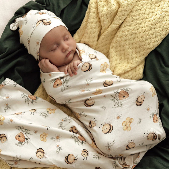 Snuggle Hunny Baby Jersey Wrap & Beanie Set - Bumblebees