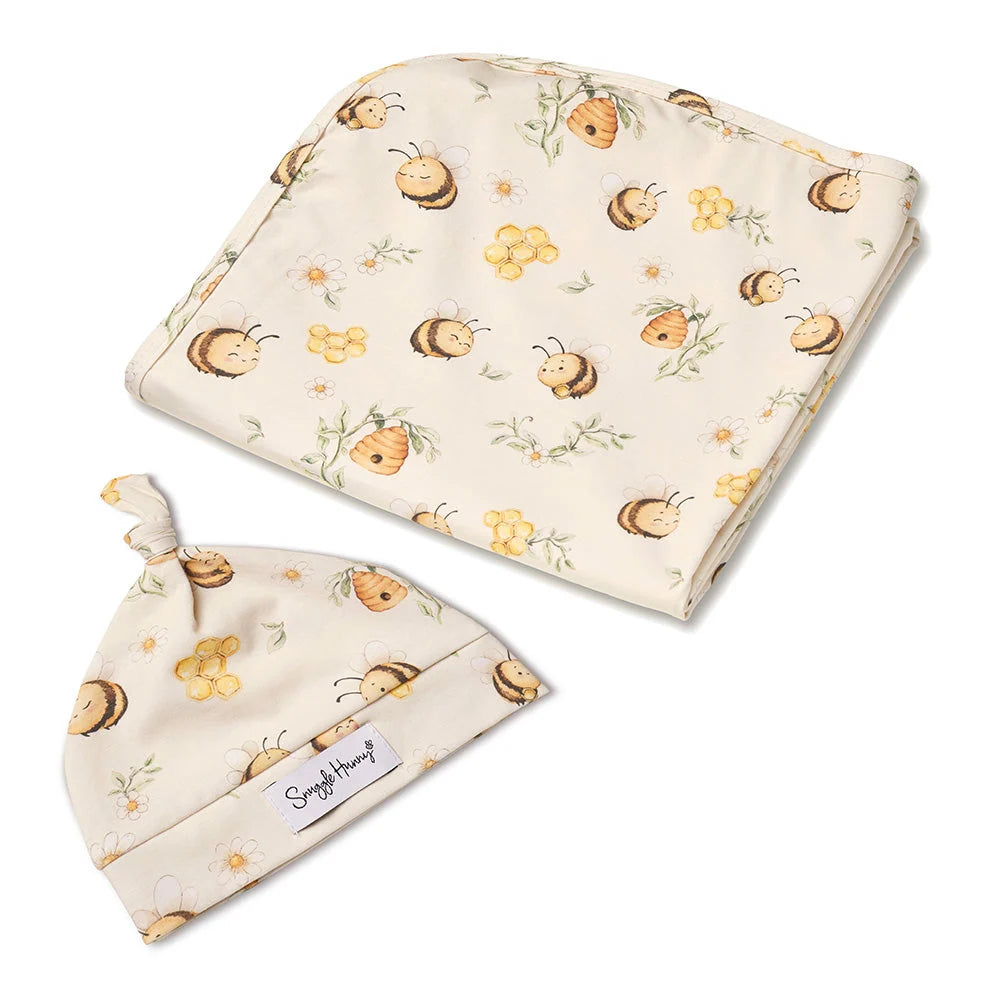 Snuggle Hunny Baby Jersey Wrap & Beanie Set - Bumblebees