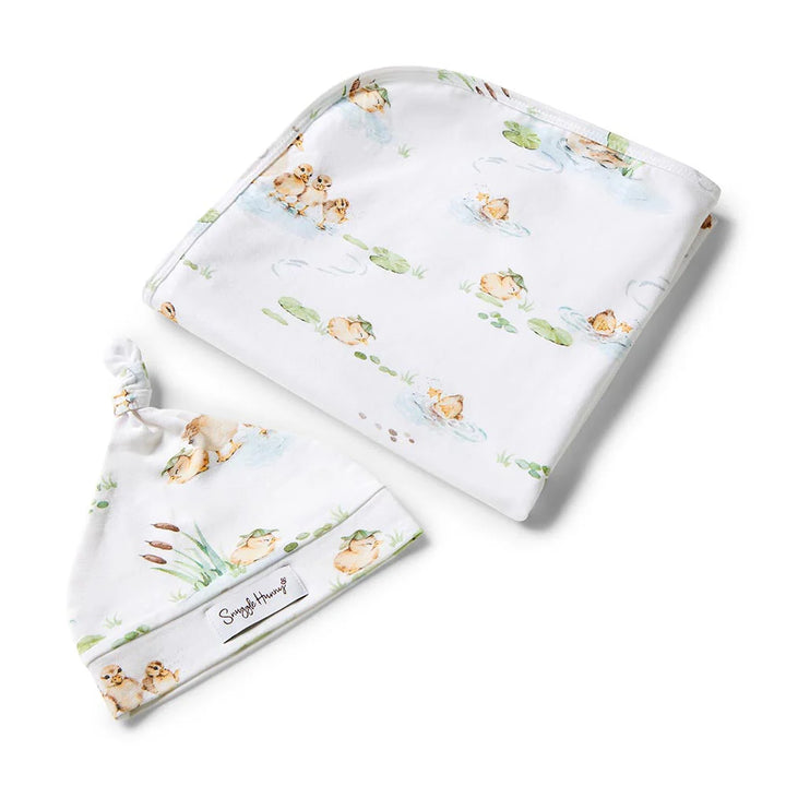 Snuggle Hunny Baby Jersey Wrap & Beanie Set - Duck Pond