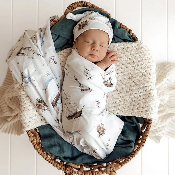 Snuggle Hunny Baby Jersey Wrap & Beanie Set - Set Sail