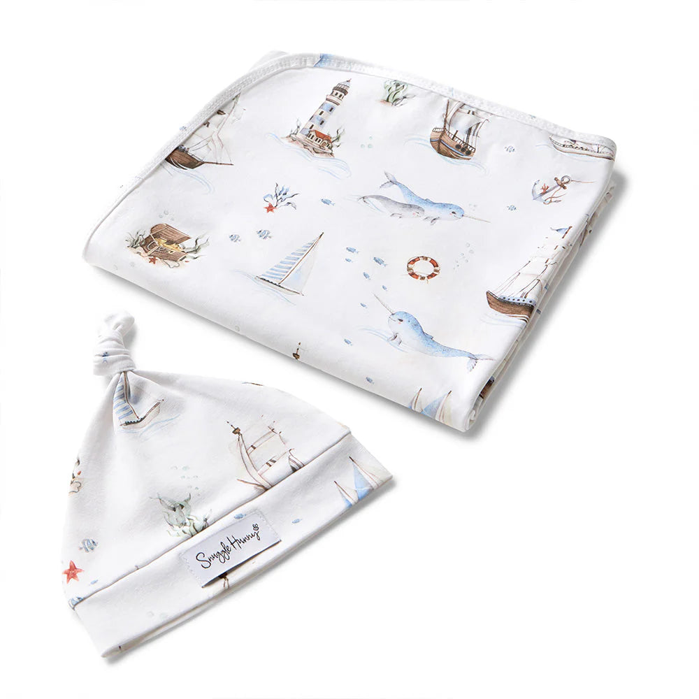 Snuggle Hunny Baby Jersey Wrap & Beanie Set - Set Sail
