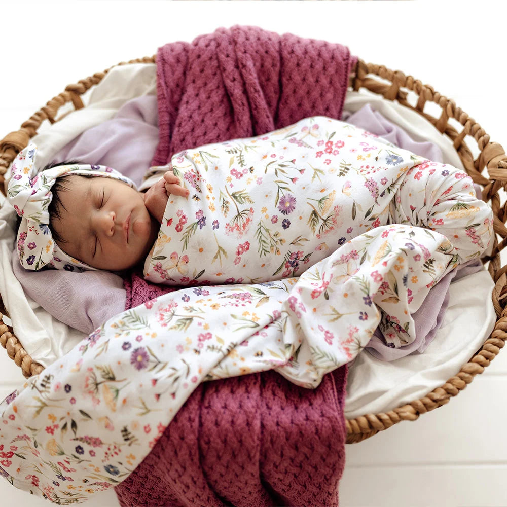 Snuggle Hunny Baby Jersey Wrap & Topknot Set - Gracie