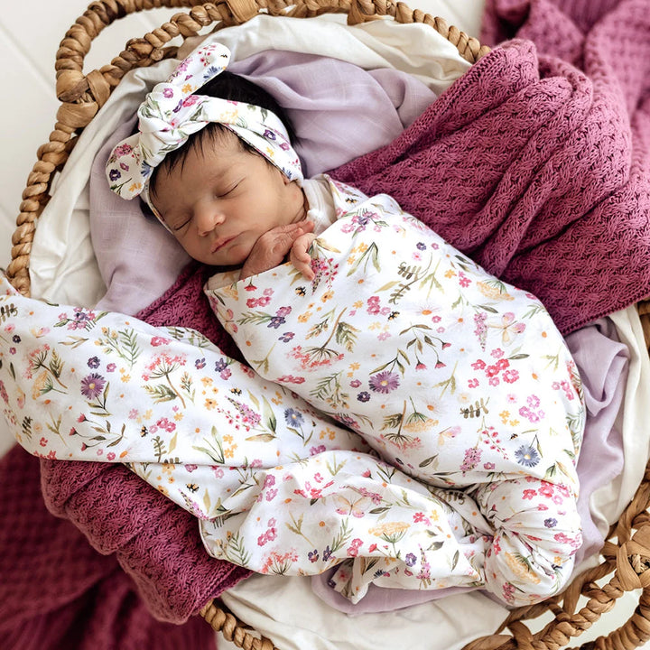 Snuggle Hunny Baby Jersey Wrap & Topknot Set - Gracie