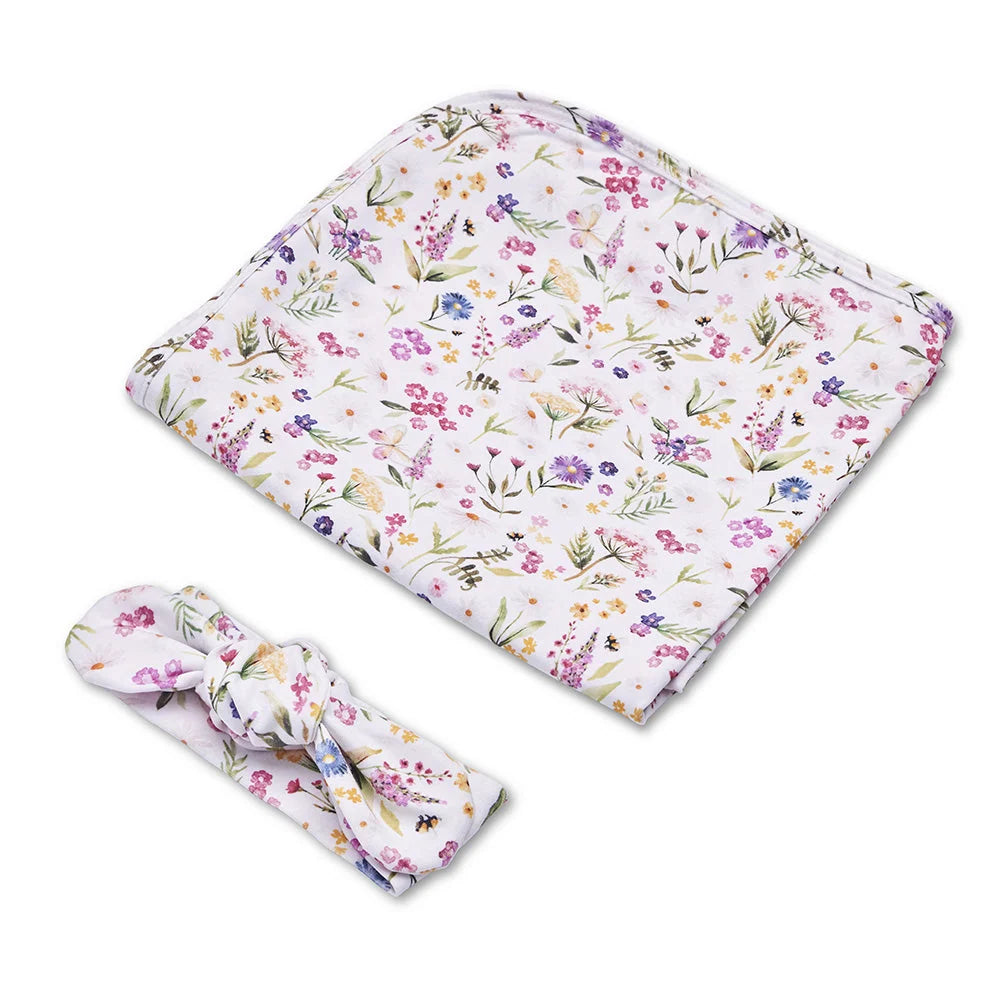 Snuggle Hunny Baby Jersey Wrap & Topknot Set - Gracie