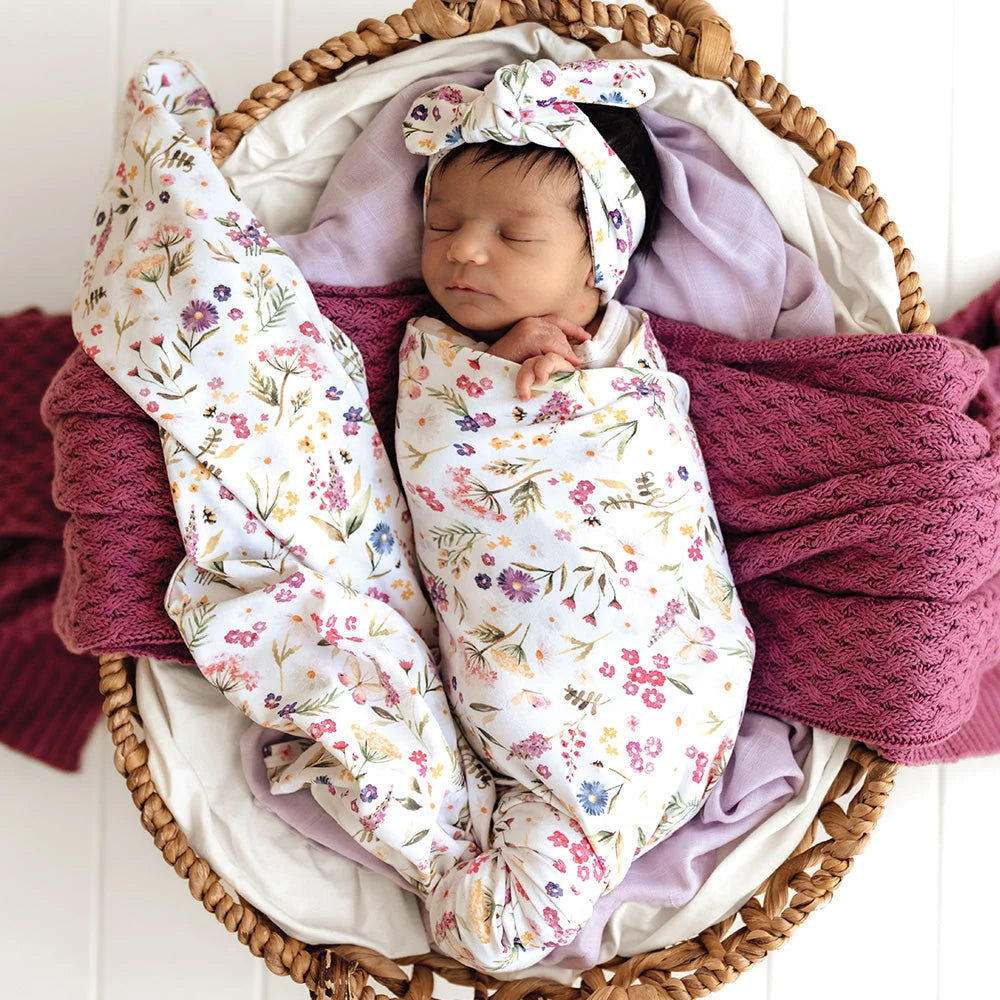Snuggle Hunny Baby Jersey Wrap & Topknot Set - Gracie