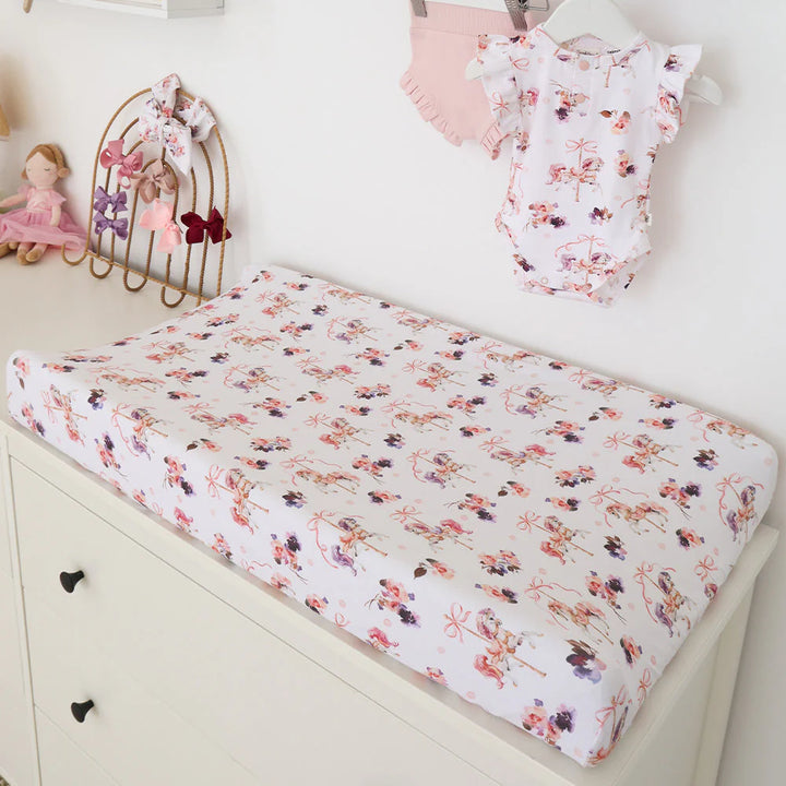 Snuggle Hunny Bassinet Sheet & Change Pad Cover - Carousel