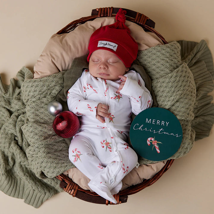 Snuggle Hunny Christmas Organic Zip Footie Suit - Candy Cane