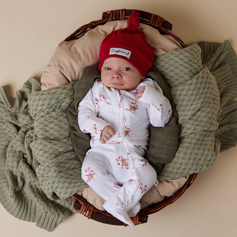 Snuggle Hunny Christmas Organic Zip Footie Suit - Candy Cane