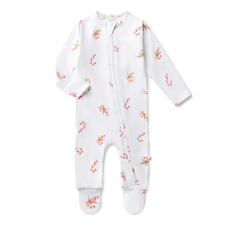 Snuggle Hunny Christmas Organic Zip Footie Suit - Candy Cane