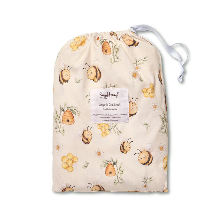 Snuggle Hunny Organic Fitted Jersey Cotton Cot Sheet - Bumblebees
