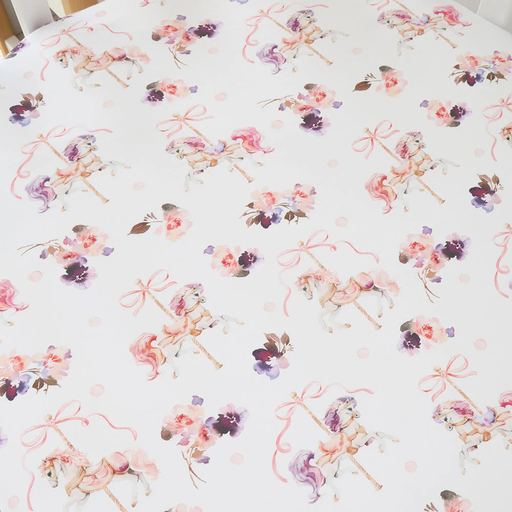 Snuggle Hunny Organic Fitted Jersey Cotton Cot Sheet - Carousel