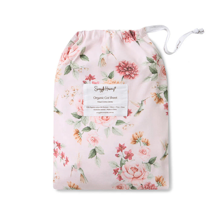 Snuggle Hunny Organic Fitted Jersey Cotton Cot Sheet - Birds & Blooms