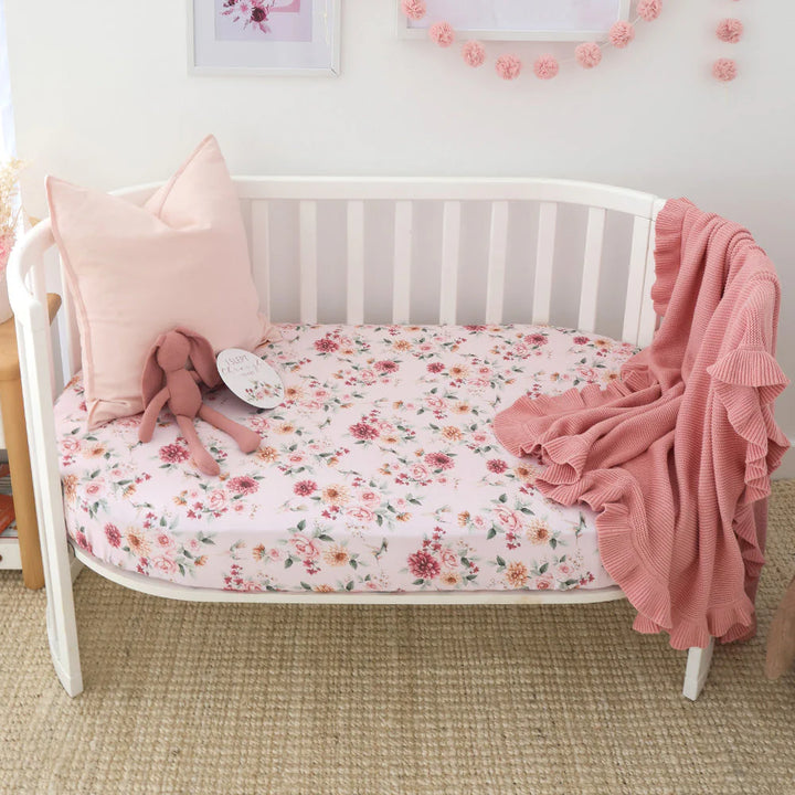 Snuggle Hunny Organic Fitted Jersey Cotton Cot Sheet - Birds & Blooms