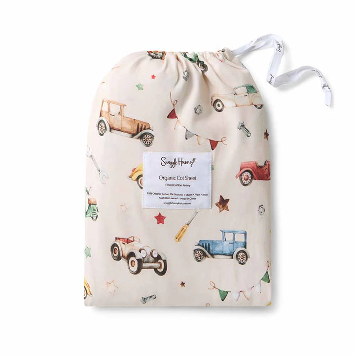 Snuggle Hunny Organic Fitted Jersey Cotton Cot Sheet - Vintage Cars