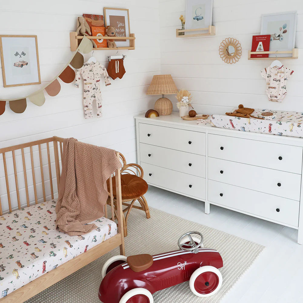 Snuggle Hunny Organic Fitted Jersey Cotton Cot Sheet - Vintage Cars