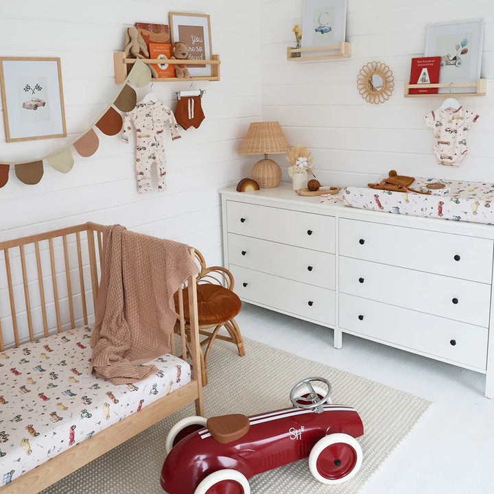 Snuggle Hunny Organic Fitted Jersey Cotton Cot Sheet - Vintage Cars