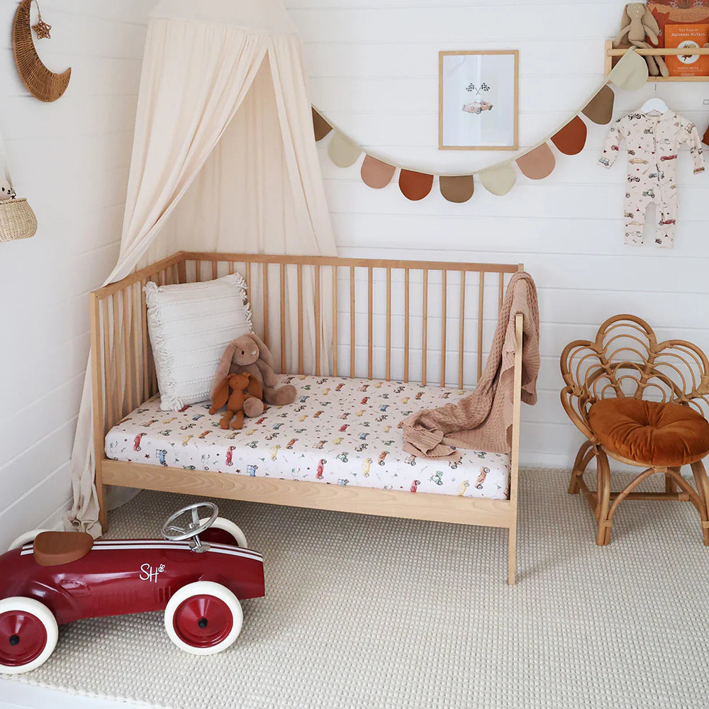 Snuggle Hunny Organic Fitted Jersey Cotton Cot Sheet - Vintage Cars