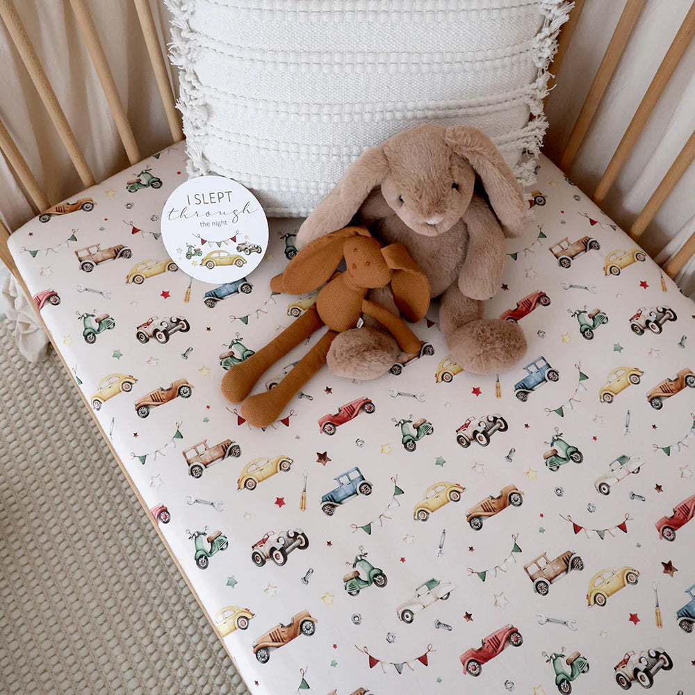 Snuggle Hunny Organic Fitted Jersey Cotton Cot Sheet - Vintage Cars