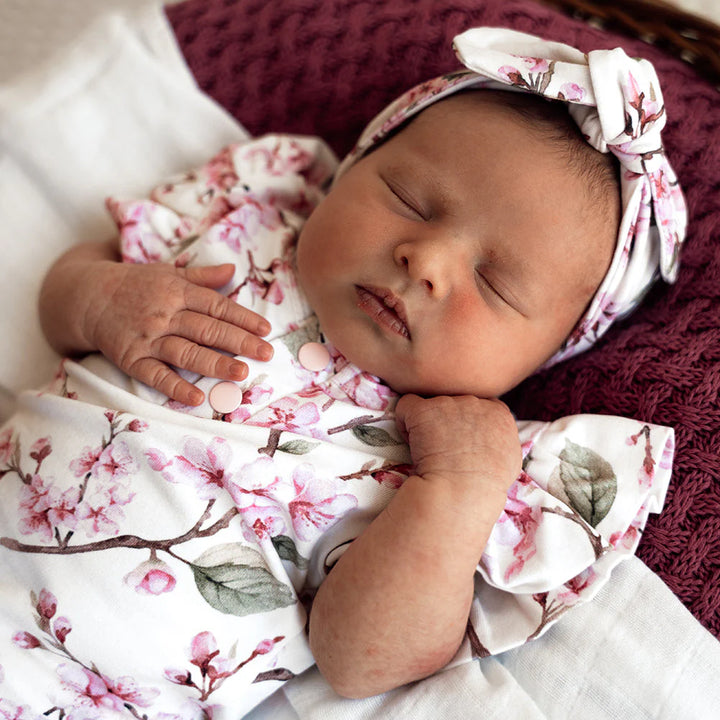 Snuggle Hunny Organic Short Sleeve Frill Bodysuit - Cherry Blossom