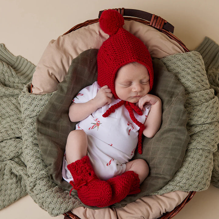 Snuggle Hunny Short Sleeve Organic Bodysuit - Candy Cane